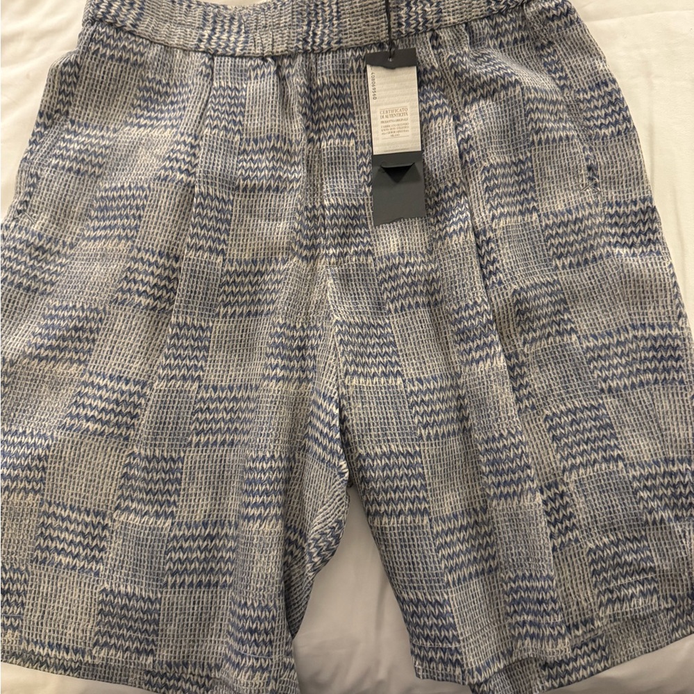 Giorgio Armani Blue and Gray Checkered Shorts